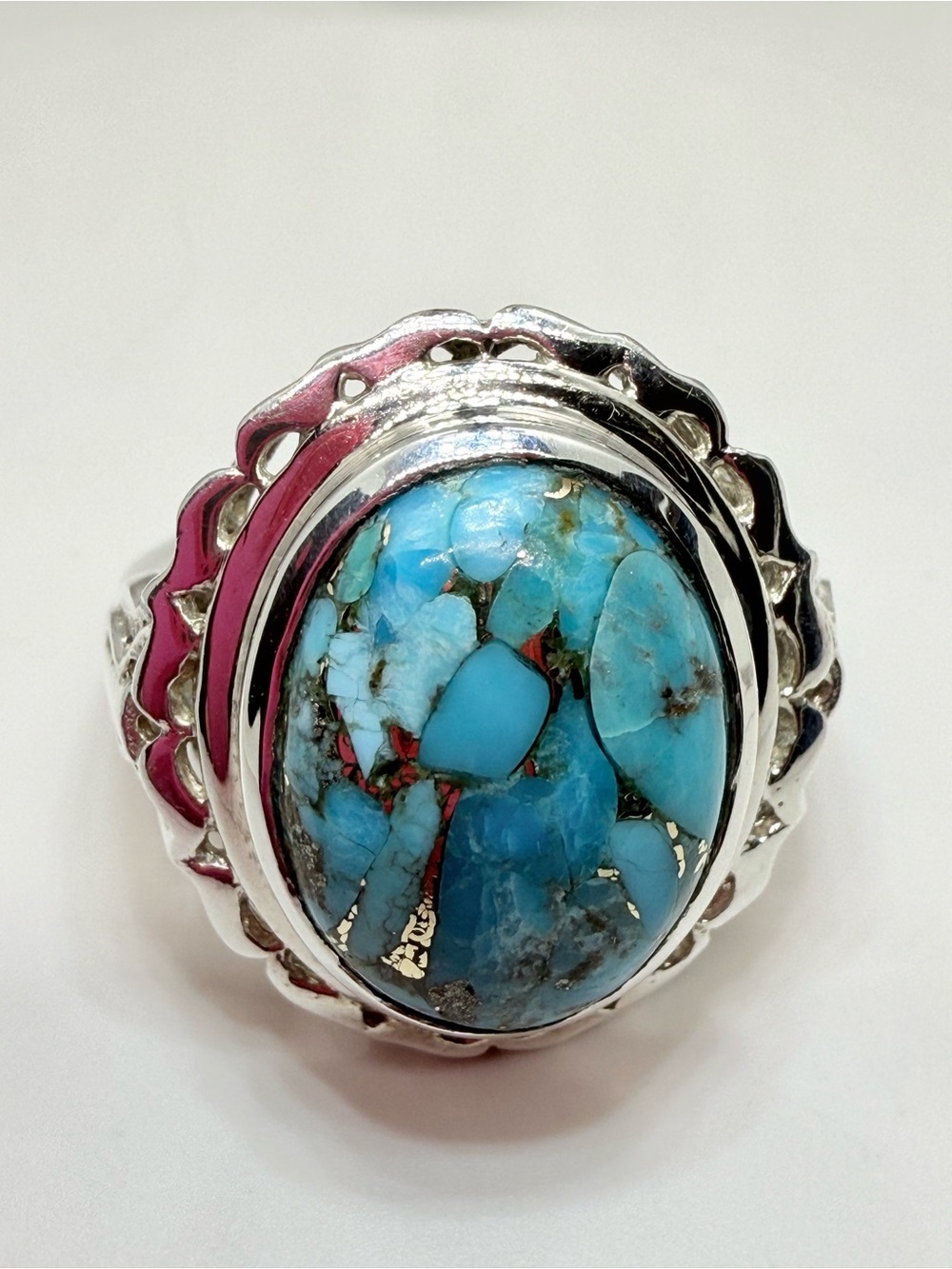 Sterling Silver Turquoise Statement Ring - Blue Turquoise - Picture 8 of 16